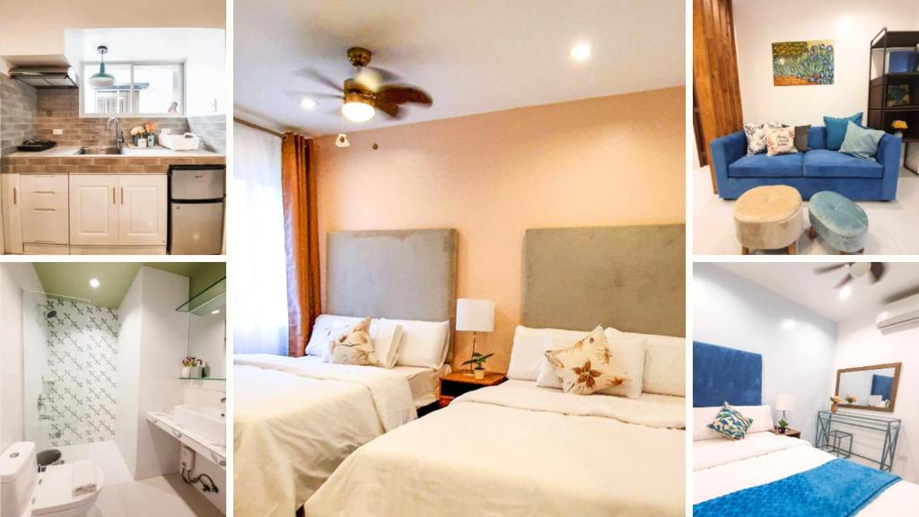 a collage of four pictures of a room with two beds at Natos Residences - Gonzaga in Bacolod
