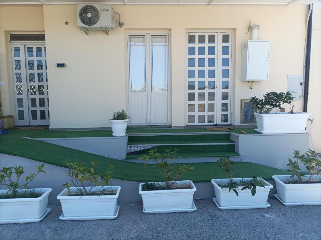 a group of potted plants on the steps of a building at Brezza Marina in Cirella