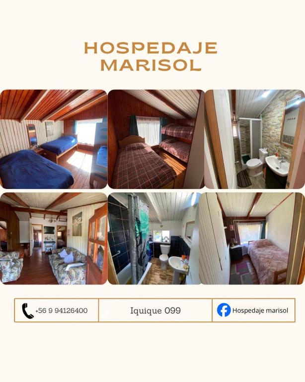 a collage of four pictures of a tiny house at Hospedajes y Cabañas Marisol in Curacautín