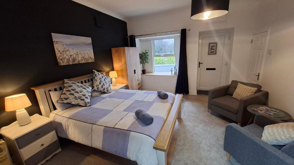a bedroom with a bed and a couch and a chair at The Serendipity Suite - A Scenic Countryside Hideaway in Letterkenny