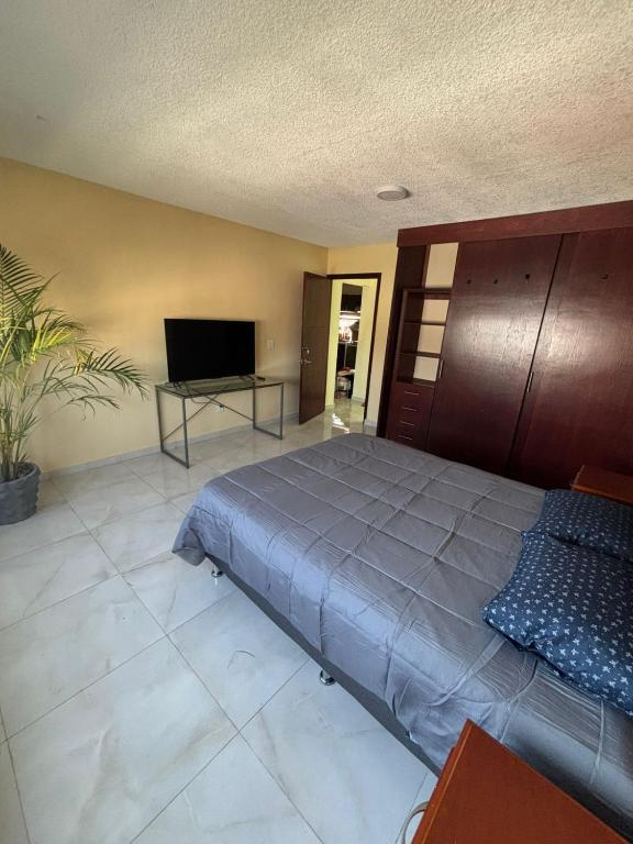 a bedroom with a bed and a flat screen tv at Depa Balbuena in Guadalajara