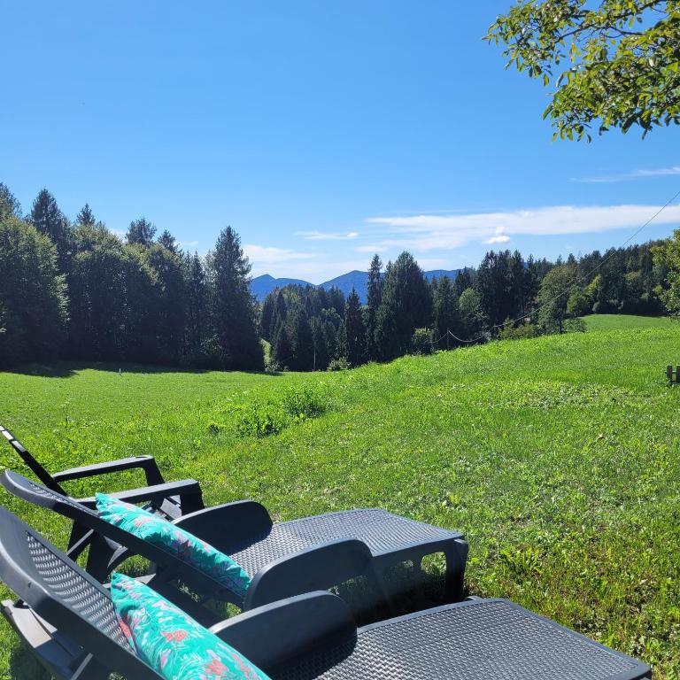 a group of chairs sitting on a grass field at Villa Glory Mountain Lake Iseo Hospitality in Bossico
