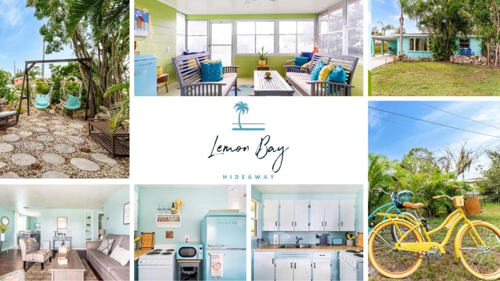 a collage of photos of a house at Lemon Bay Hideaway, Retro Beach Bungalow in Venice