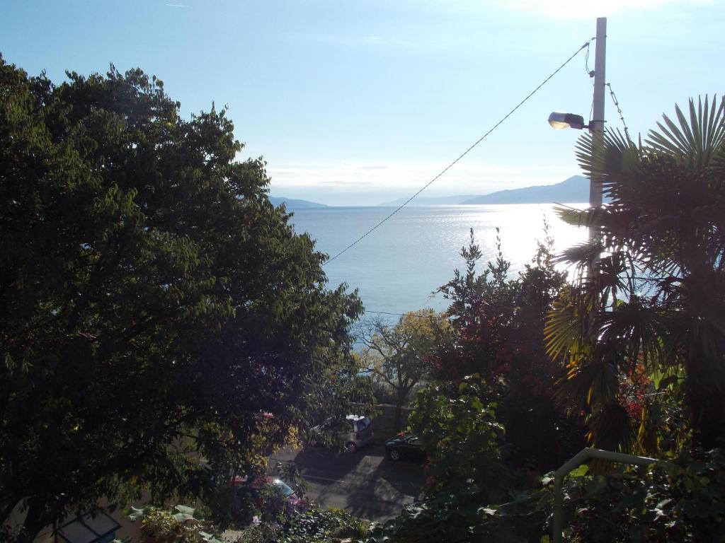 a view of the ocean from a hill with trees at Apartment Kantrida in Rijeka