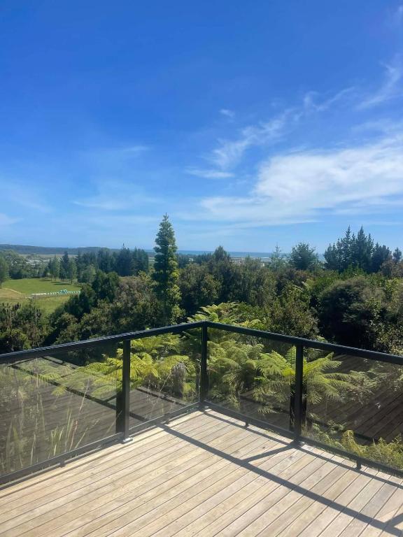 a view from the deck of a house at Flax Ridge in Hokitika Airport