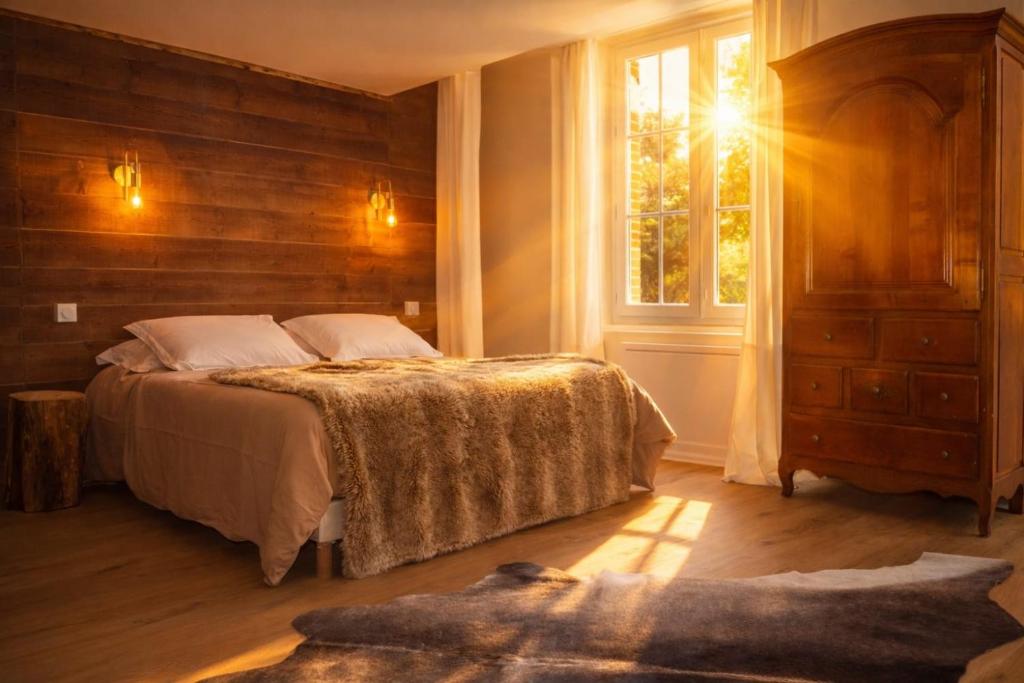 a bedroom with a bed and a window at Le RELAIS in Lézat-sur-Lèze