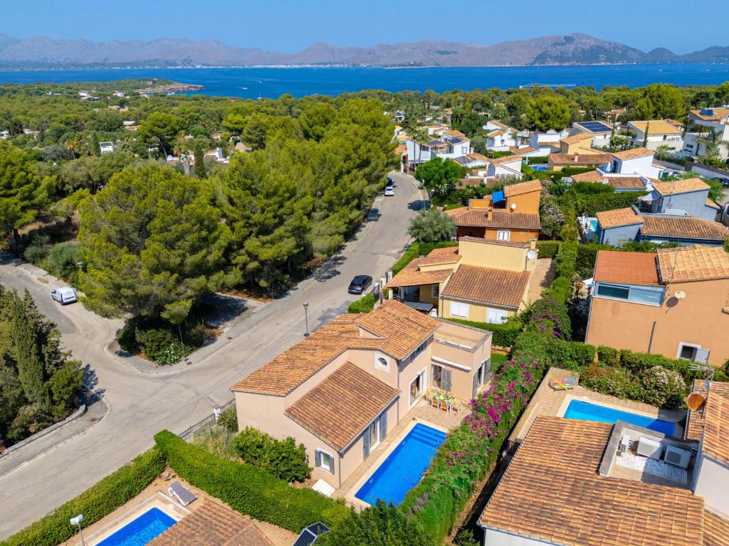 an aerial view of a house with a driveway at Villa Synera in Alcudia