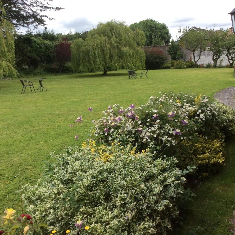 a park with benches and flowers in the grass at The Gardens guest accommodation in Killarney