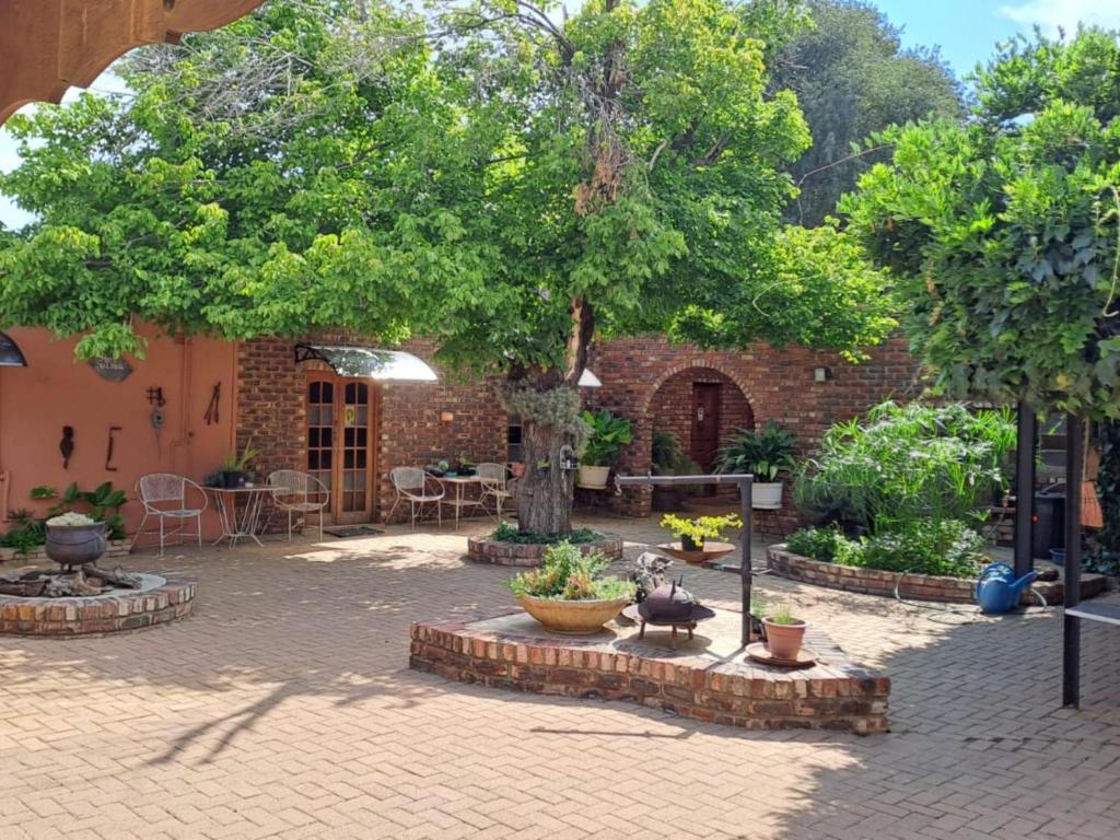 a courtyard with a tree and a brick building at Carey 43 in Bothaville