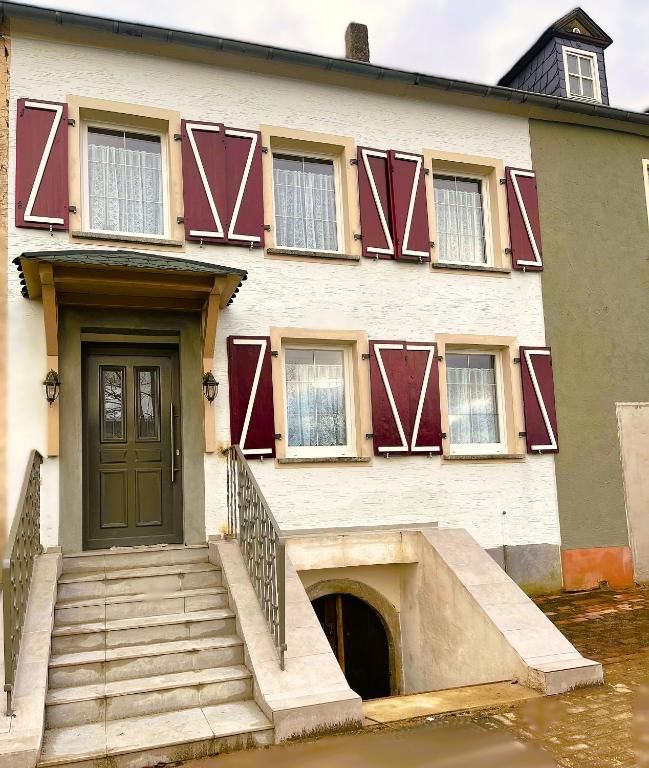 a house with water in front of it at Ferienhaus Sonnentälchen Weinberg in Konz
