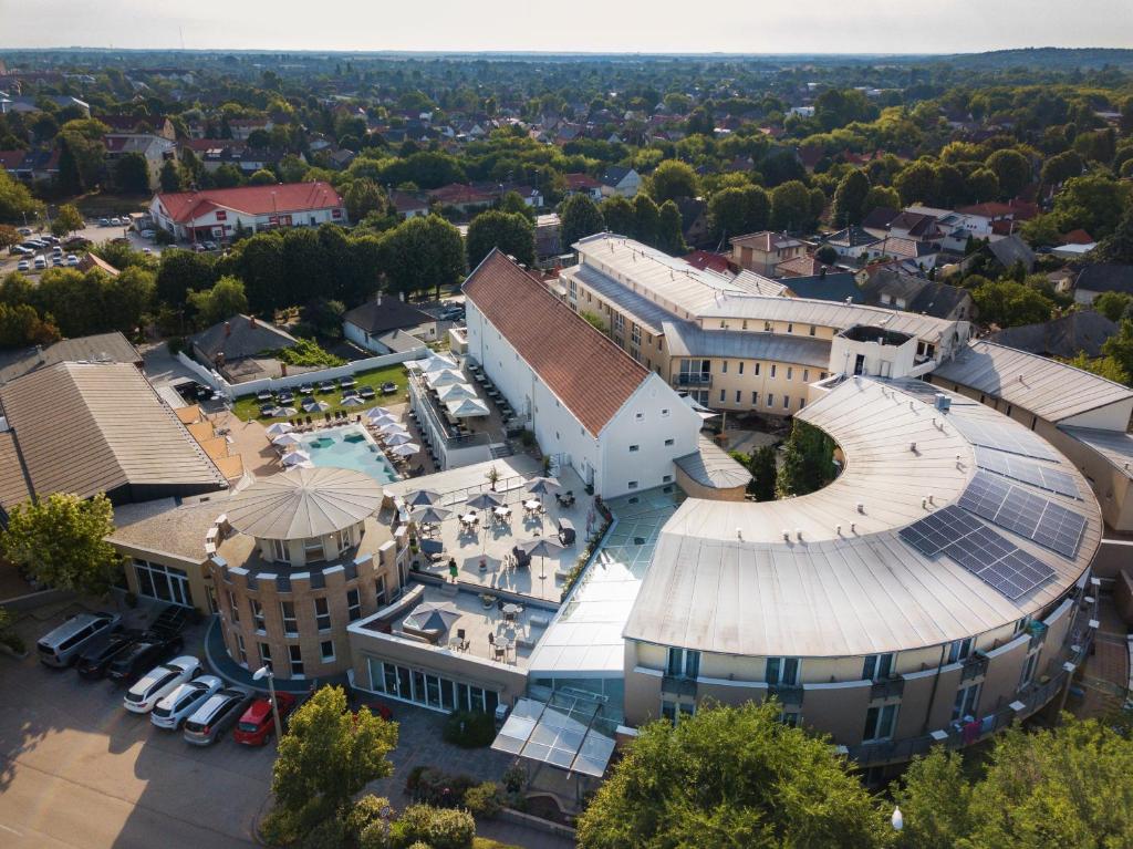 an overhead view of a building in a city at CE Plaza Hotel in Siófok