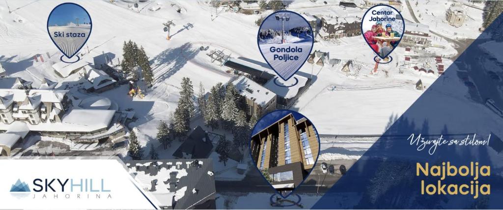 a view of a snow covered mountain with a ski lift at SkyHill Jahorina Gondola Poljice Newly Opened in Jahorina