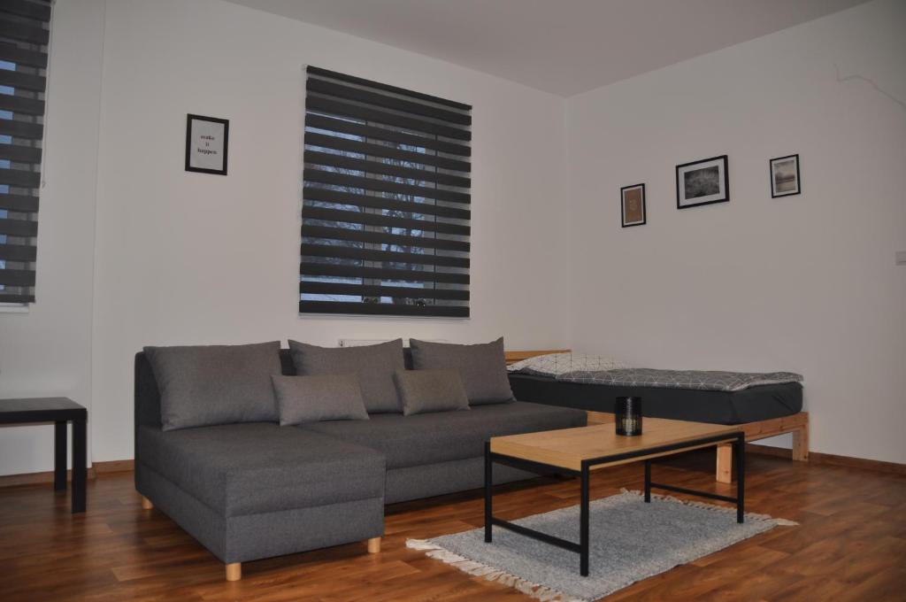 a living room with a couch and a table at Apartment 3 Stavební in Cheb