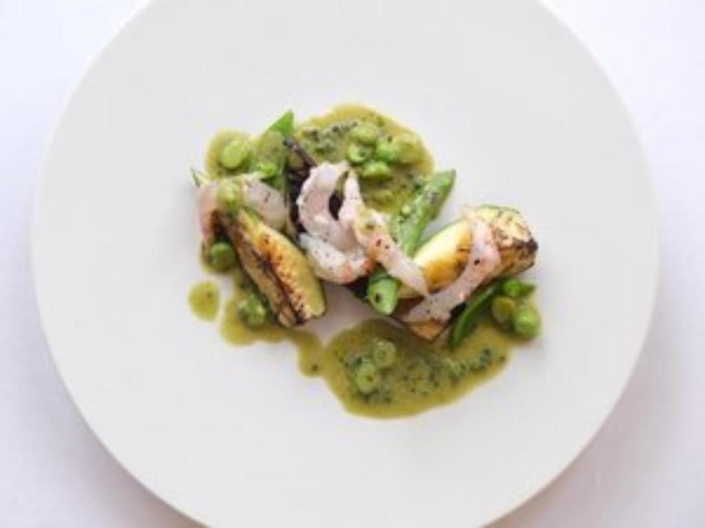a white plate of food with shrimp and peas at scene - Vacation STAY 52647v in Daisen