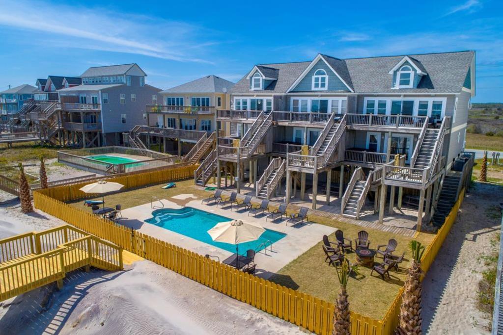 an aerial view of a large house with a swimming pool at NTB3886 Soulshine-Sunshine-Moonshine in North Topsail Beach