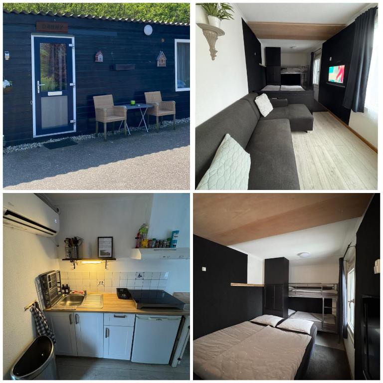 three pictures of a living room and a bedroom at La Luna - Danny in Heerhugowaard