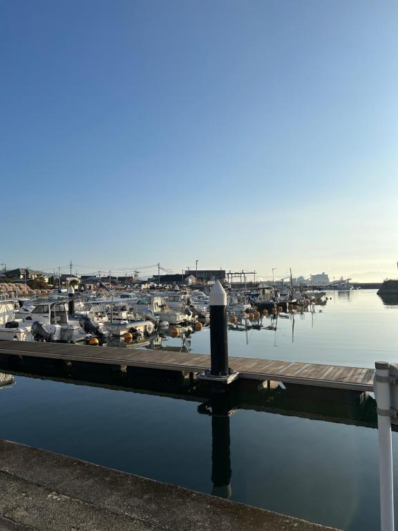 a marina with boats in the water next to a dock at 桜庵 sakura an in Hatsukaichi
