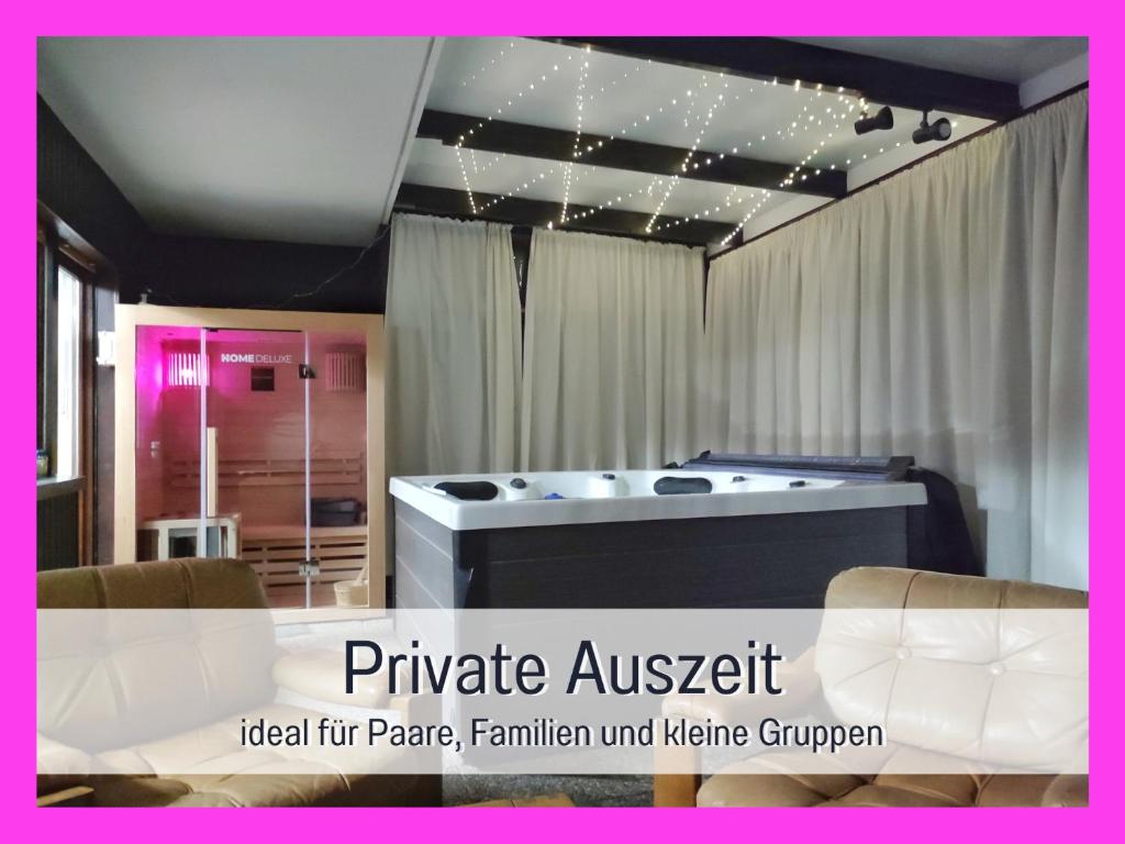 a living room with a tub in a room at Germersheimer Rhein-Idylle Sauna, Whirlpool in Germersheim