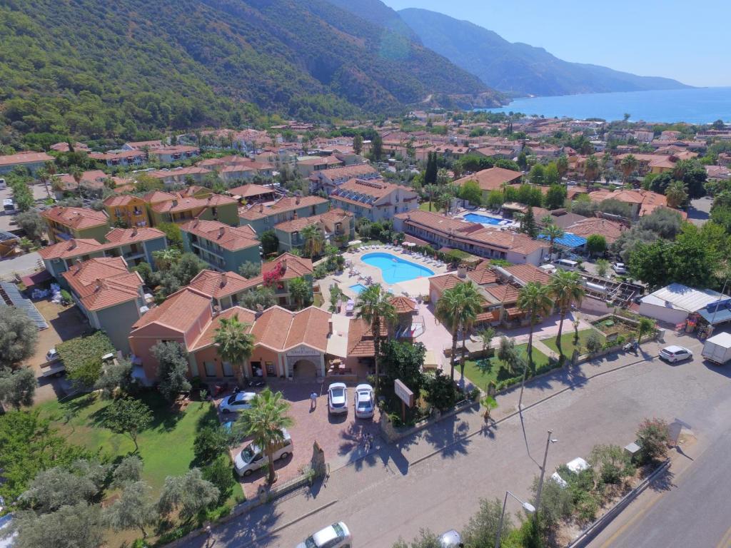 an aerial view of a house with a pool at The Tower Hotel in Oludeniz