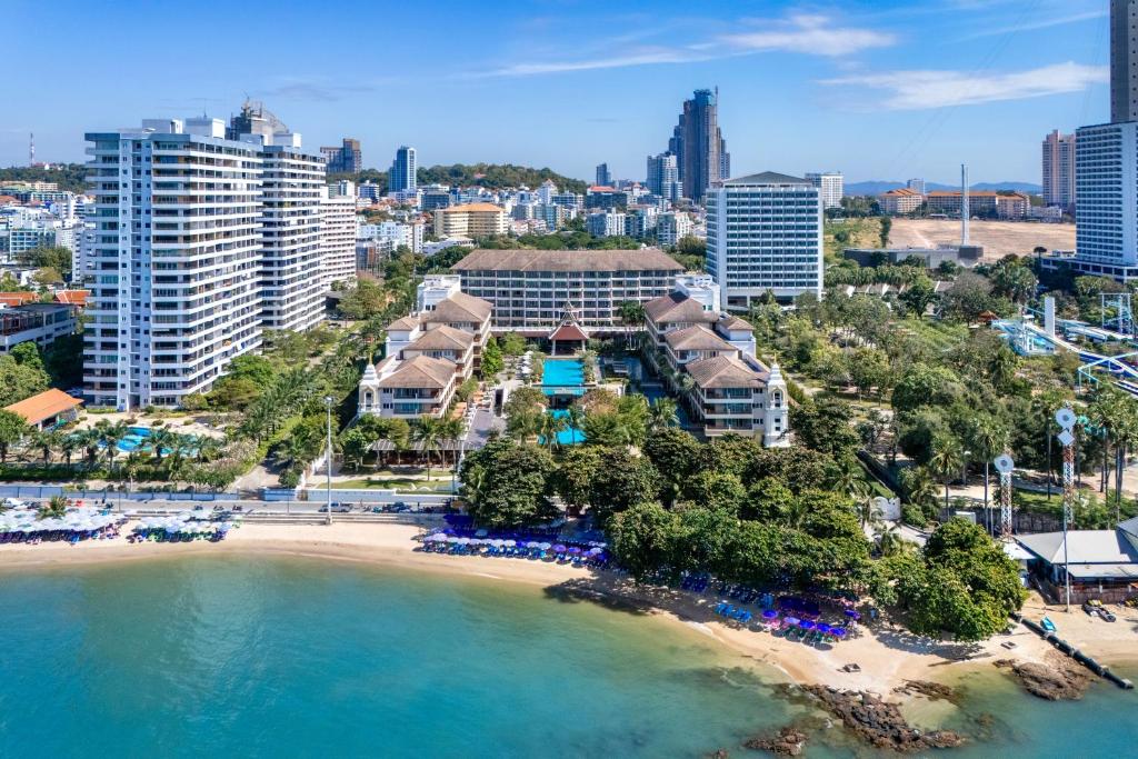 an aerial view of a beach with a resort at The Heritage Pattaya Beachfront Resort in Pattaya South