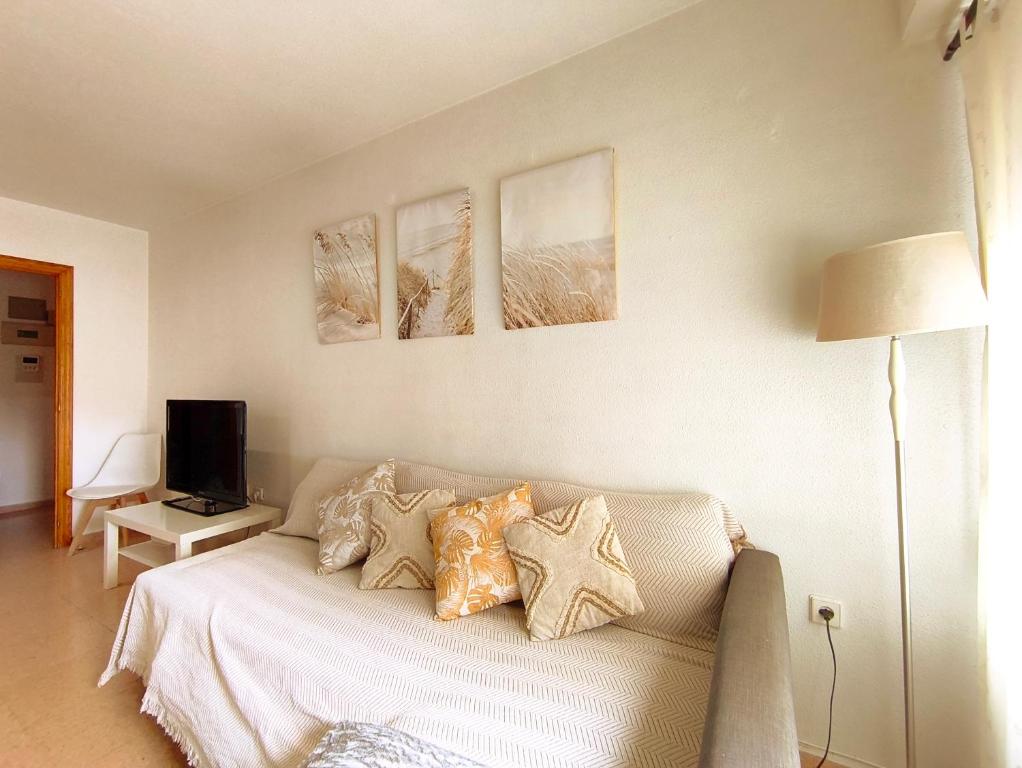 a living room with a couch and a television at Estudio Petrer in Petrer