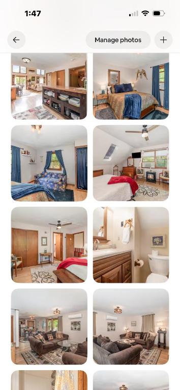 a collage of photos of a hotel room at Mountain Chalet in Fairfield