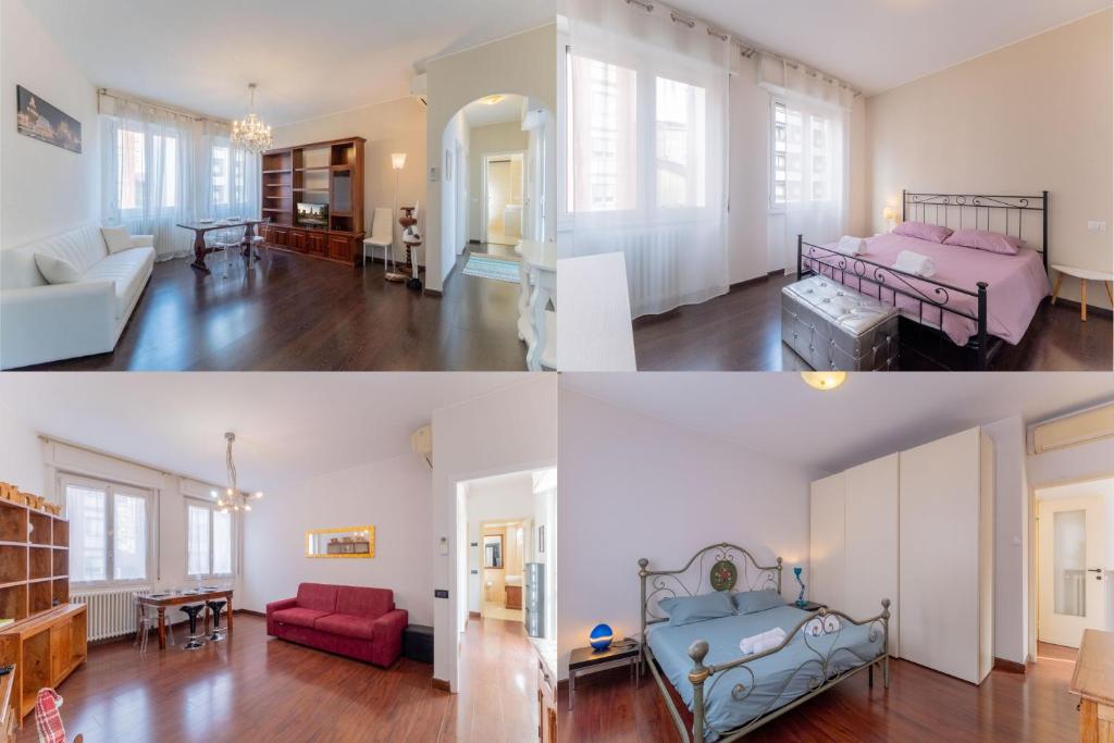 two pictures of a living room and a bedroom at Sempione Color Milano CityLife Fiera District in Milan