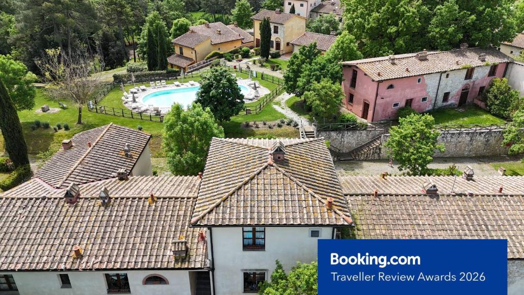 an aerial view of a house with a pool at Apartment with Pool near San Gimignano - I Senesi in Gambassi Terme
