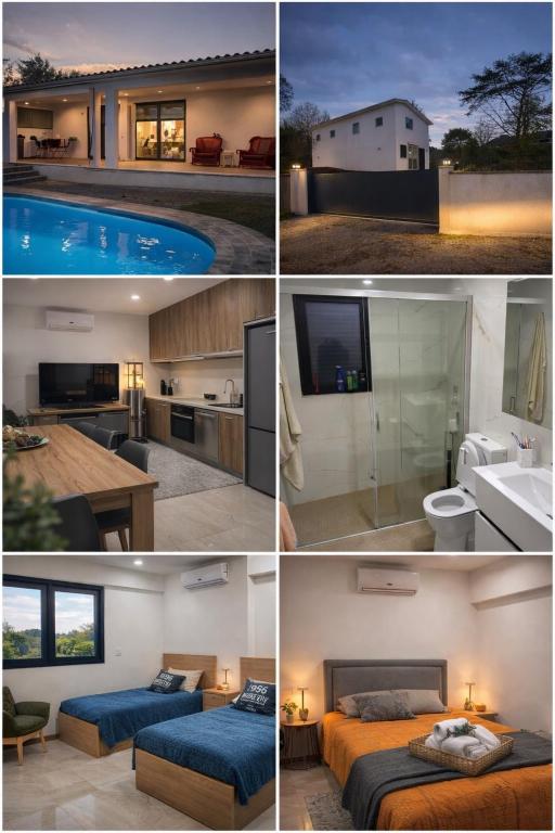 a collage of photos of a house with a pool at Casa Machado in Cabeceiras de Basto