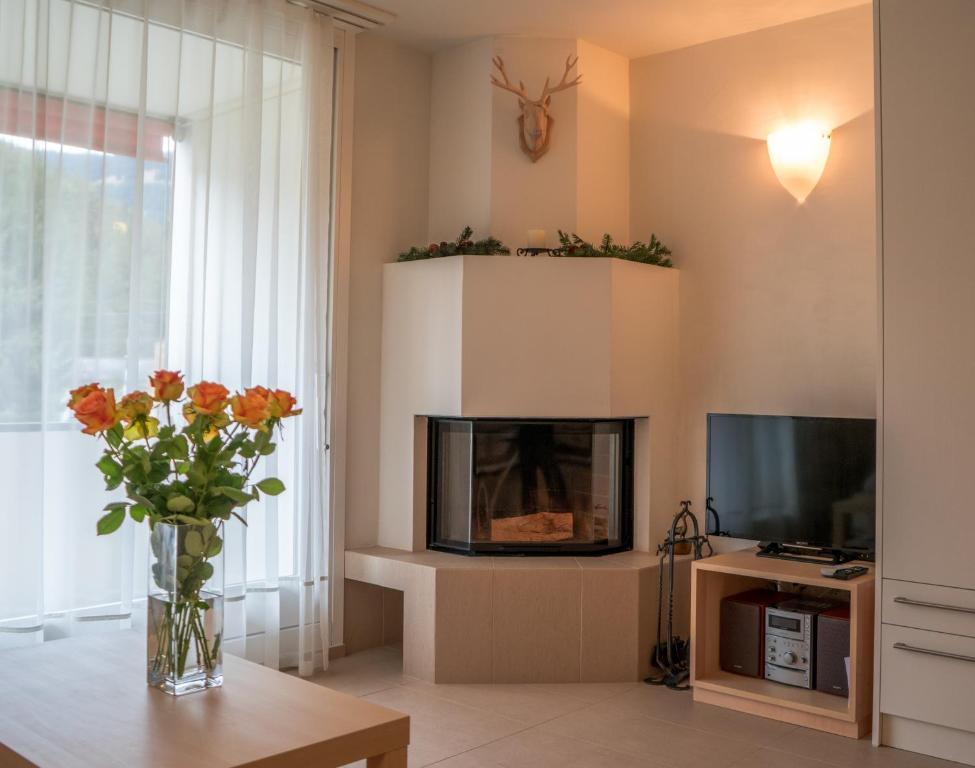 TV a/nebo společenská místnost v ubytování Laax Rancho Studio Apartment