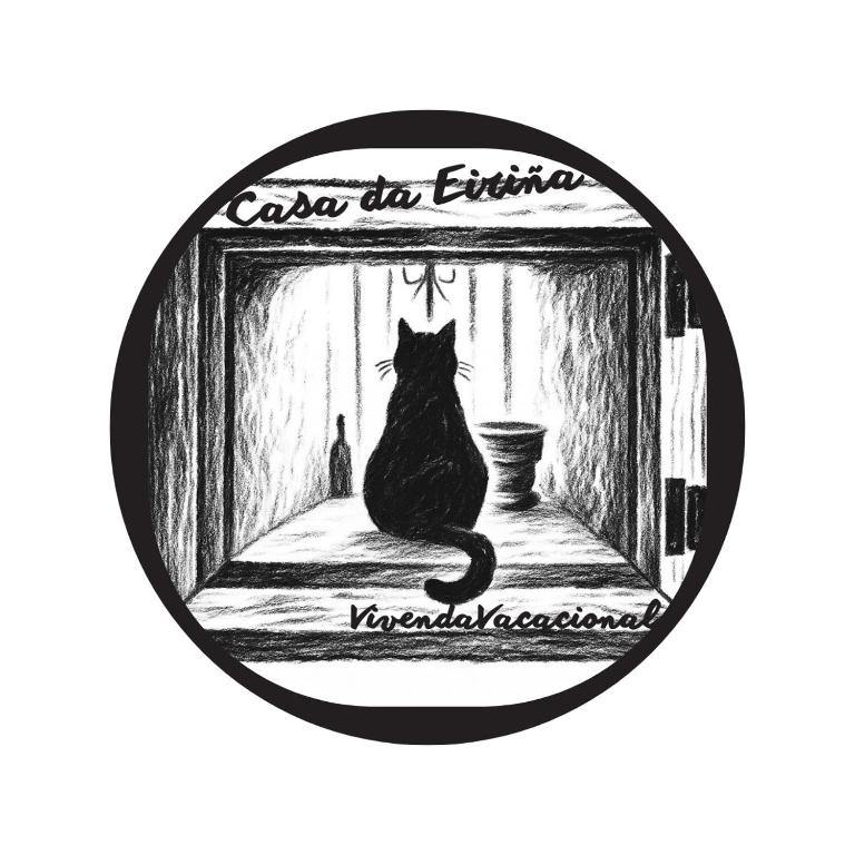 a drawing of a black cat sitting in a window at Casa da Eiriña in Amés