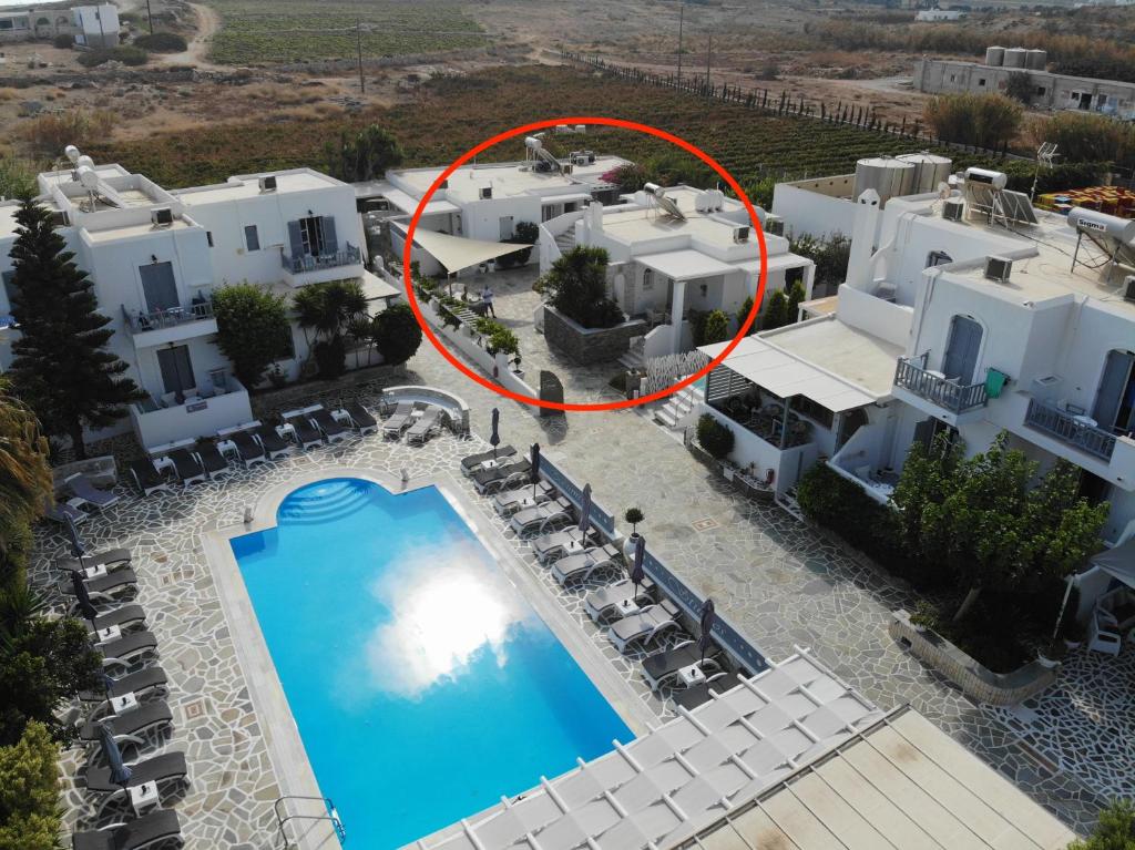 an aerial view of a villa with a swimming pool at Melissa in Naousa