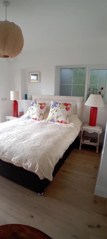 a bedroom with a large bed with pillows at The Snug in Naas
