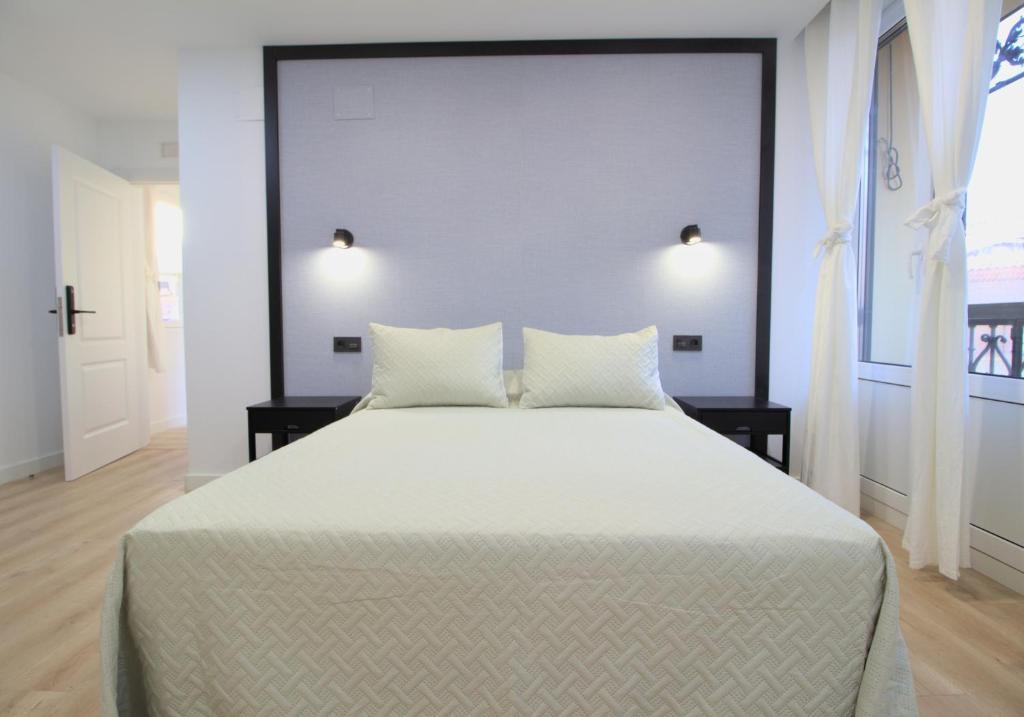 a bedroom with a large white bed with two pillows at Hospedaje C-17 in Segovia