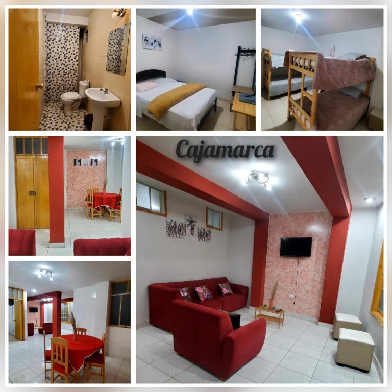 a collage of photos of a hotel room at Departamento jaspe in Cajamarca