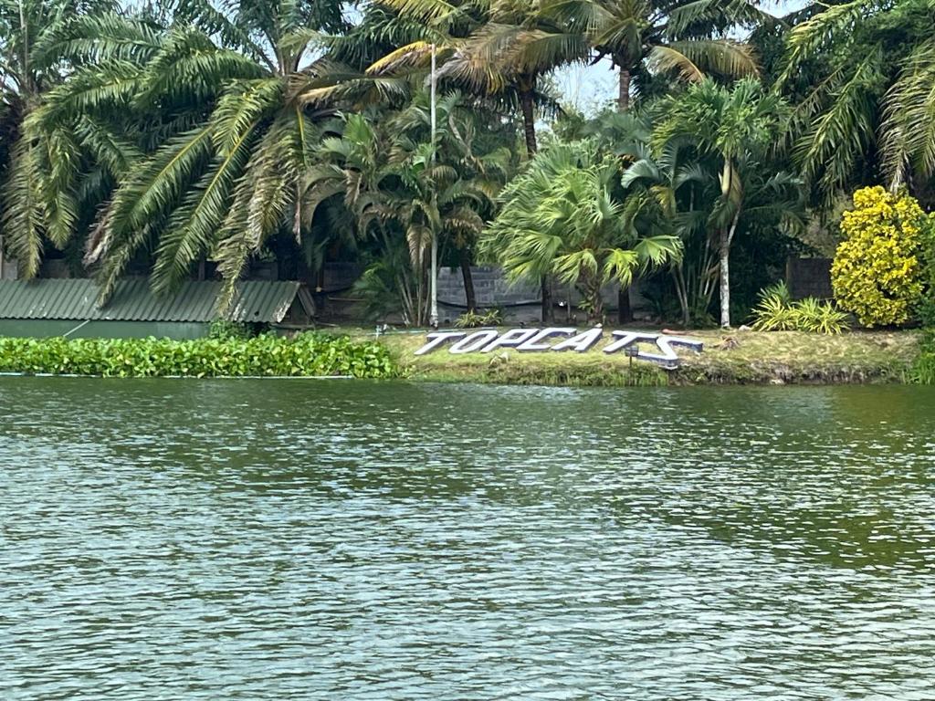 a body of water with palm trees in the background at TopCats Fishing Resort in Taling Ngam Beach