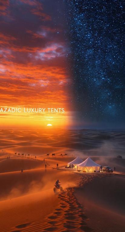 a painting of a starry sky with people on the beach at Azadic luxury tents in Merzouga