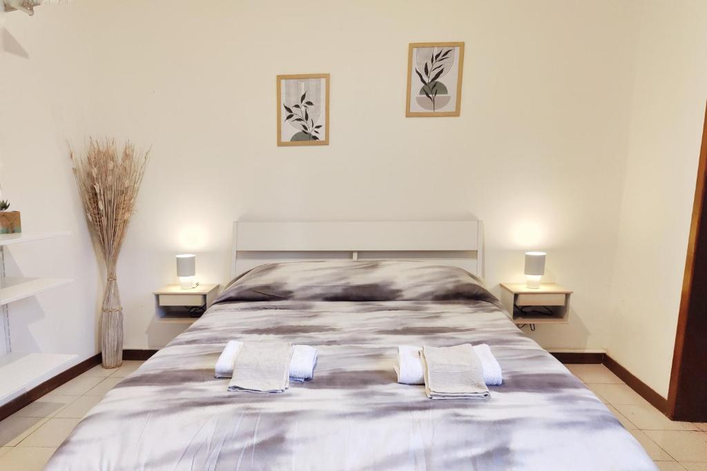 a bedroom with a large bed with two white towels at Santa Caterina 3 - San Bernardo in Crema
