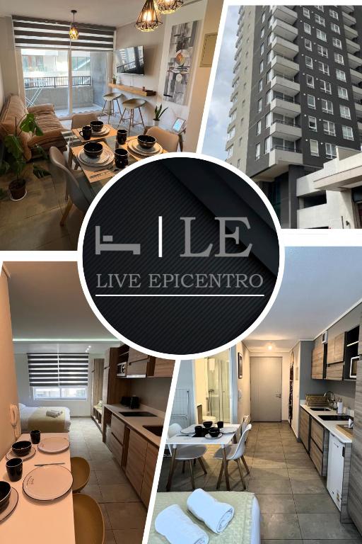 a collage of photos of a living room and a apartment at Live Epicentro in Temuco