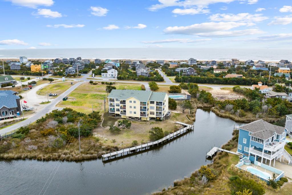 an aerial view of a town with a body of water at AVPP4 Sunset Terrace in Avon