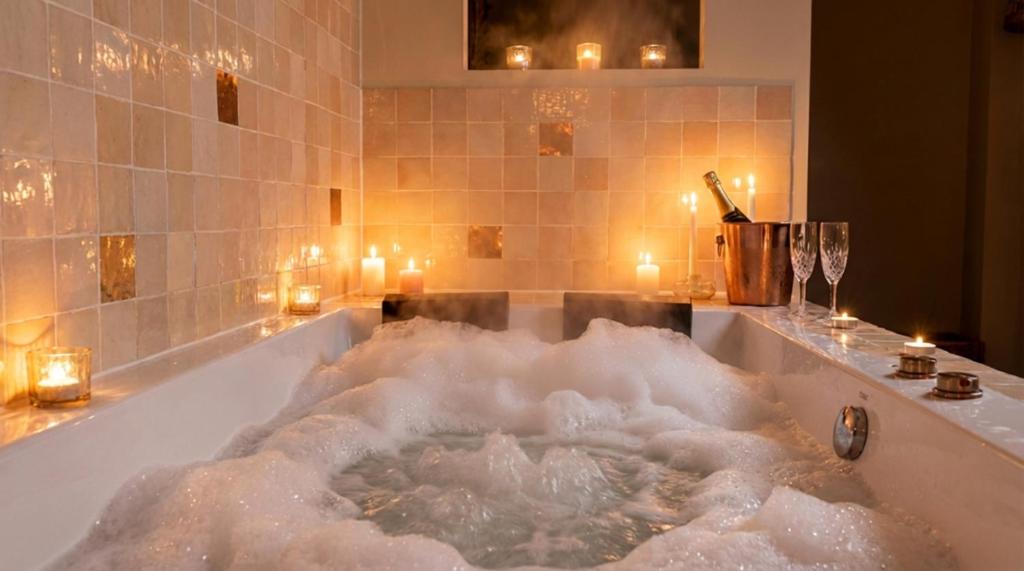 a bath tub filled with lots of snow at Suite Marrakech avec jacuzzi privatif Love Room romantique proche Toulouse in Auterive