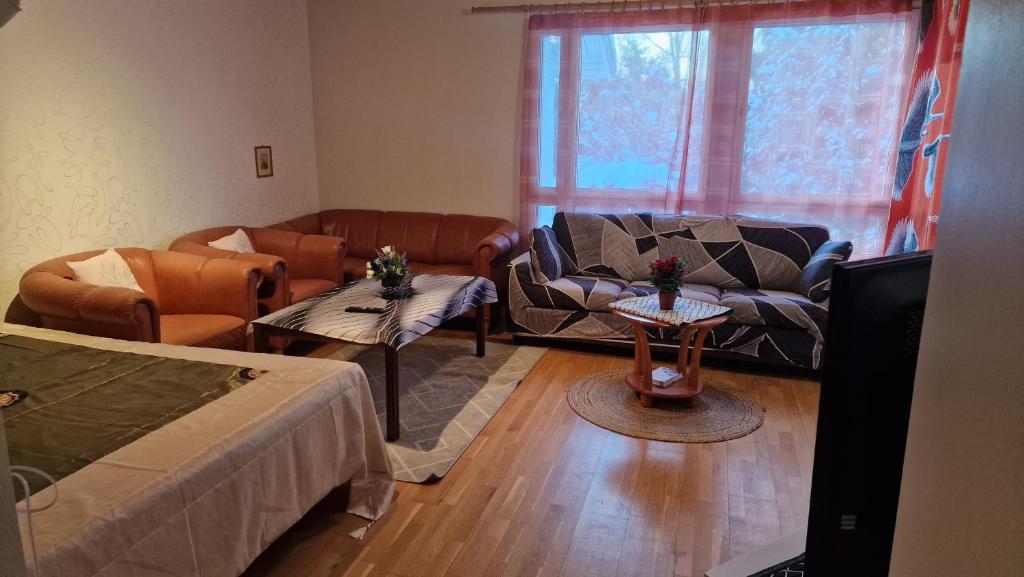 a living room with a couch and a tv at Kodikas koti in Lapua