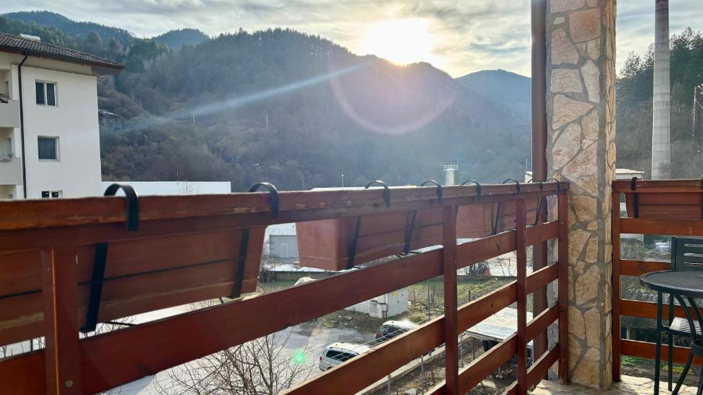 a balcony with a view of a mountain at Hotel Veronika Devin in Devin