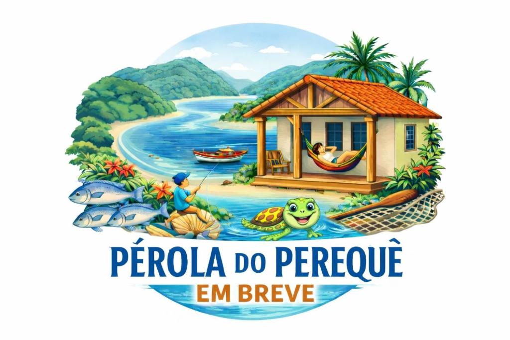 a logo for a resort in the water with people in a house at Pérola Do Perequê Açu in Ubatuba