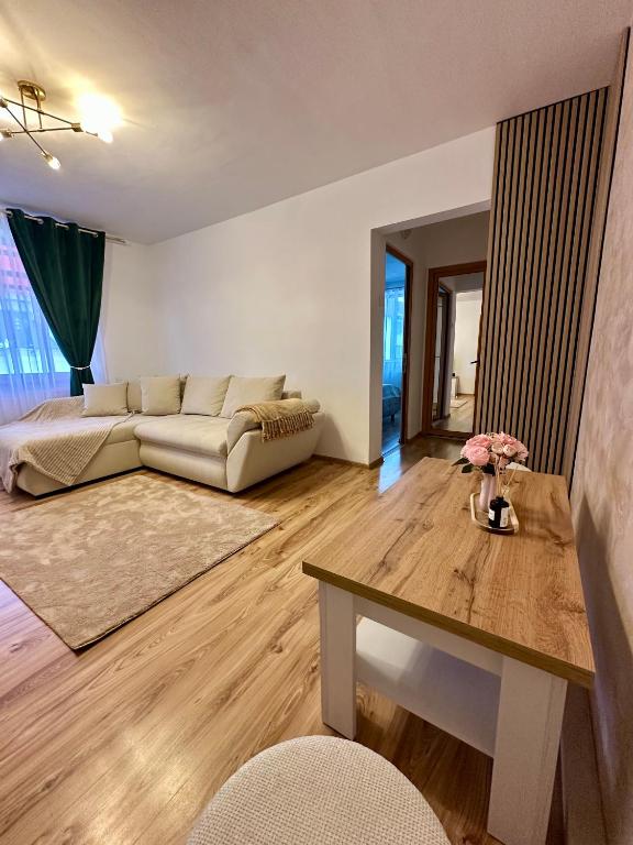 a living room with a couch and a table at Cozy Apartment D&D in Topliţa