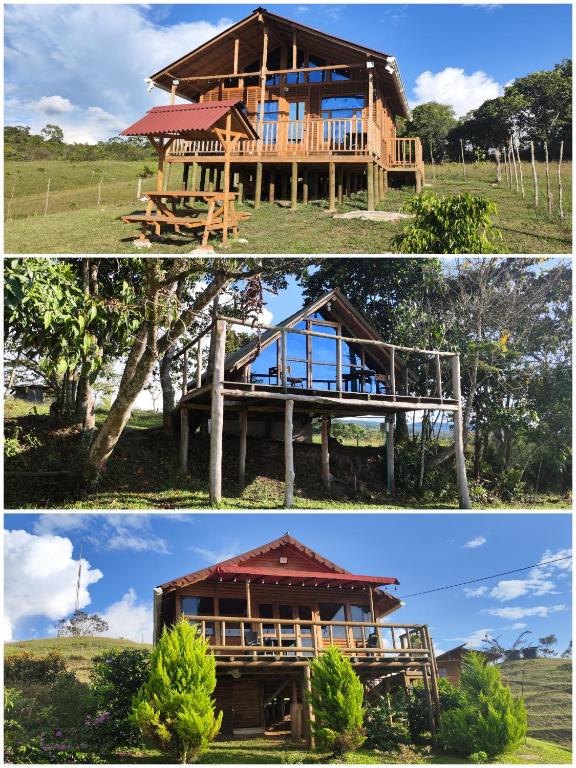 two pictures of a house and a building at Cabañas Buenos aires in Guadalupe