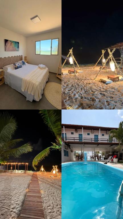 a collage of photos of a hotel and a pool at Pousada Amarílis in Barra de Santo Antônio