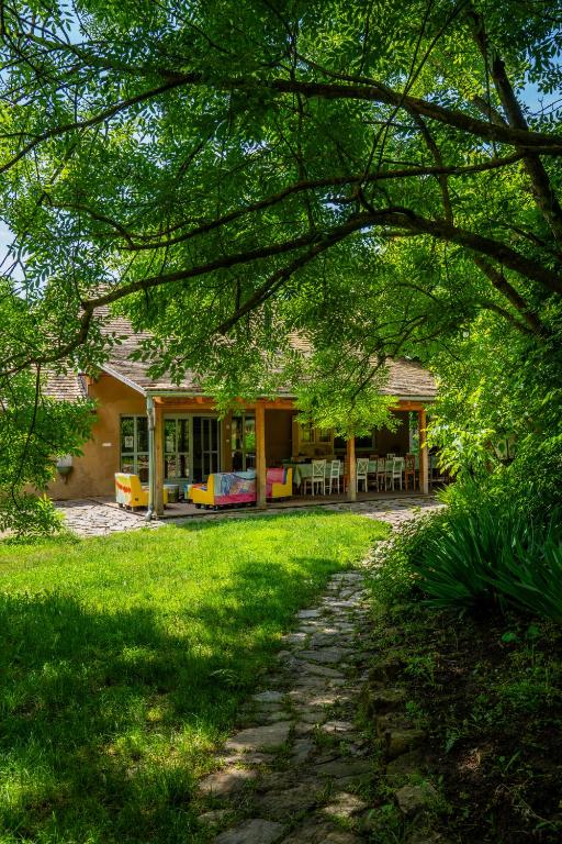 a house with a porch and a grass yard at NohaTerény in Terény