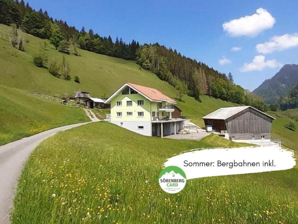 a house on a grassy hill next to a road at Apartment Schwändelifluh by Interhome in Flühli