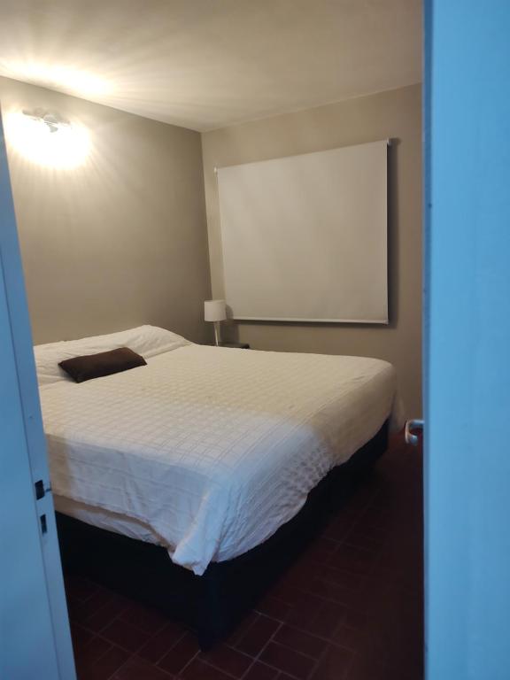 a bedroom with a bed with a white bedspread at Apart La Empedrada in Trapiche